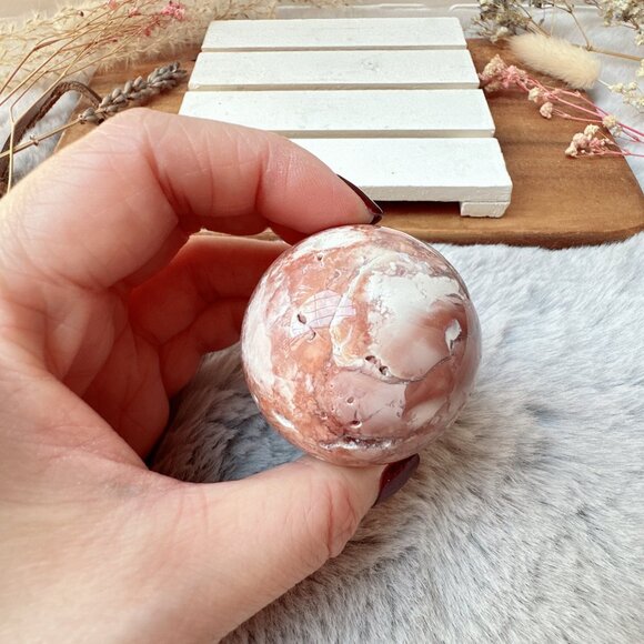 Beautiful Small Pink Cotton Candy Agate Sphere - Picture 7 of 8